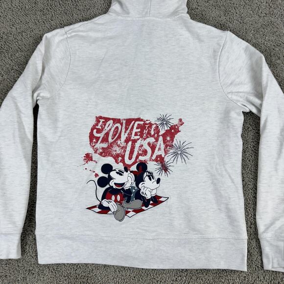 Disney Hoodie Womens 2XL Gray Full Zip Mickey Minnie USA Patriotic Graphic Stars - Picture 3 of 12